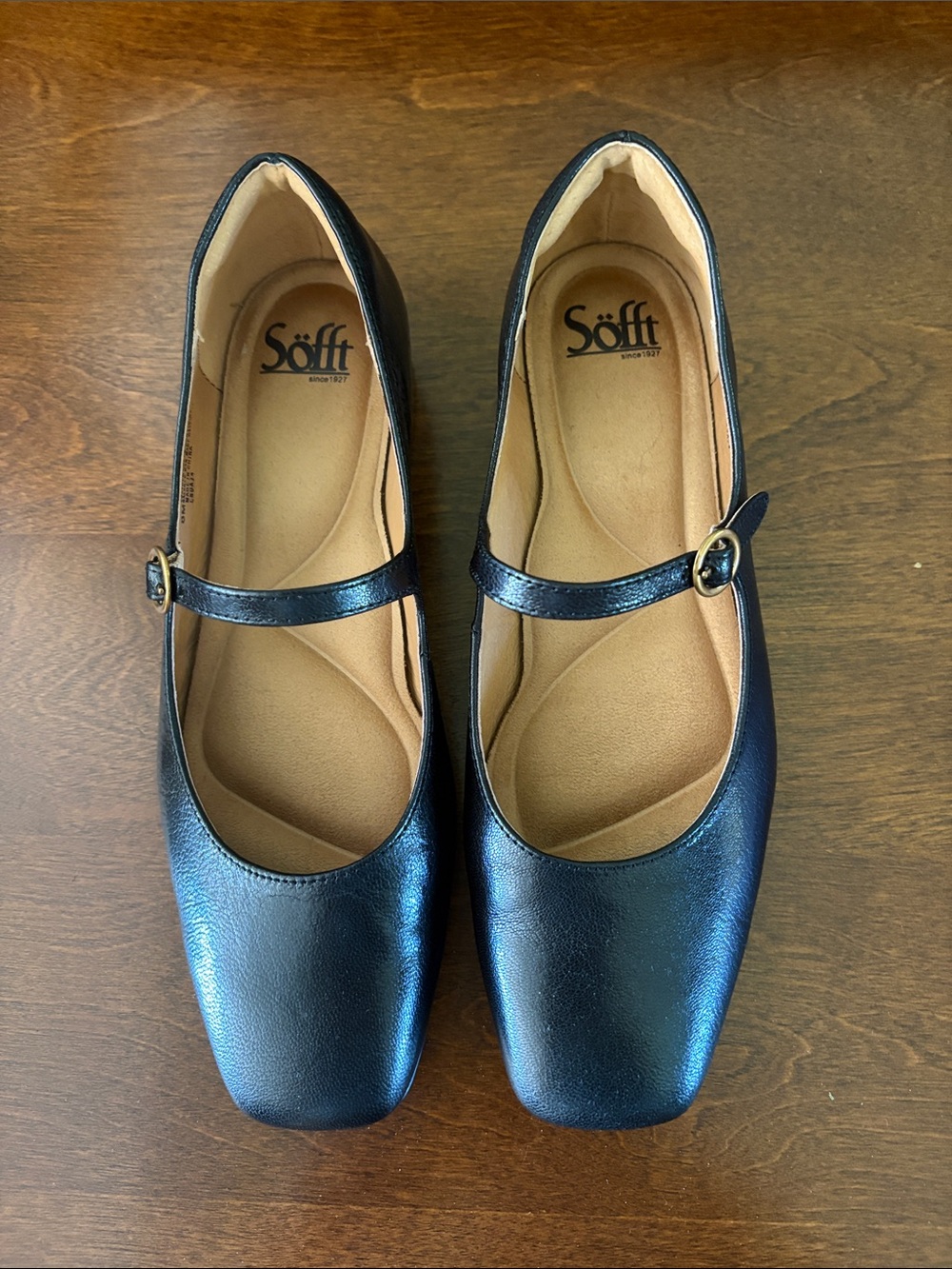 Söfft Black Mary Jane Loafers with Buckle Strap.  Elsey.